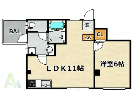 AQUA鈴蘭台(1LDK/1階)の間取り写真