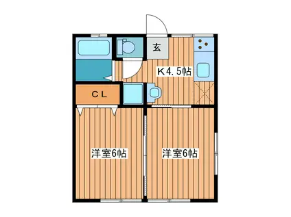 本町アパートB(2K/1階)の間取り写真