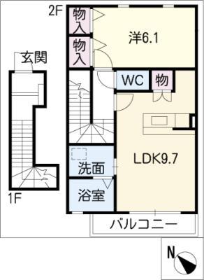 エスポアナルカワ B棟(1LDK/2階)の間取り写真