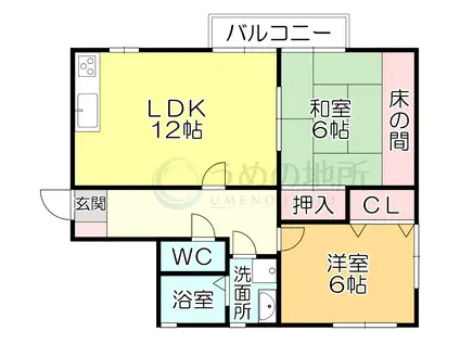 亀幸園ハイツ(2LDK/2階)の間取り写真