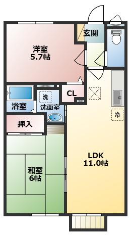 サンクコール朝和B(2LDK/1階)の間取り写真