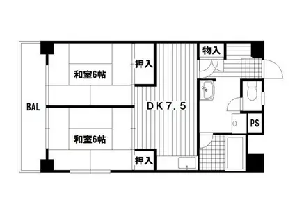 ハイツなかむら(2DK/3階)の間取り写真