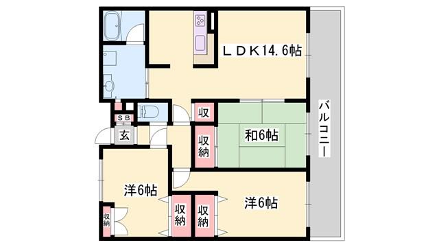 ロイヤルメゾン草上(3LDK/2階)の間取り写真