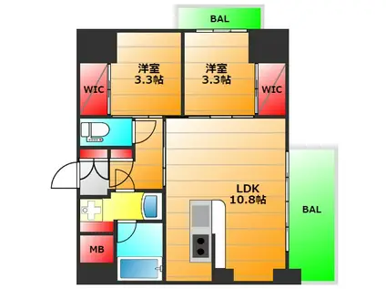セレニテフラン難波(2LDK/2階)の間取り写真