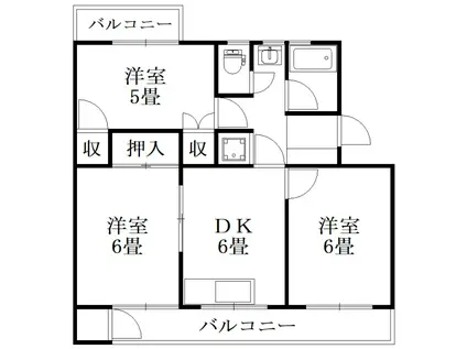 第二阿波ビル(3DK/4階)の間取り写真