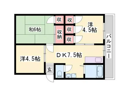 アーバン朝来(3DK/1階)の間取り写真