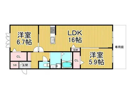 WELL HAPPY(2LDK/1階)の間取り写真