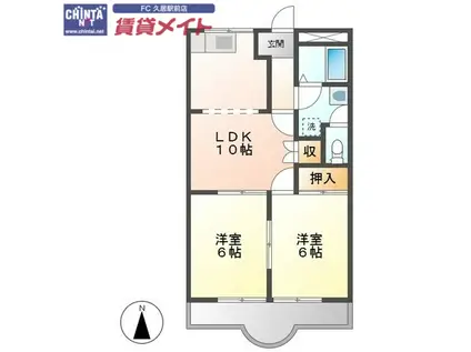 クィーンズコートA(2LDK/2階)の間取り写真