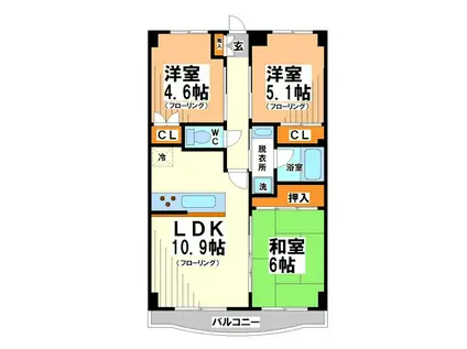 コンフォート聖蹟 内見可(3LDK/2階)の間取り写真