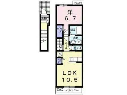 ラ・ビュウ・アンジュ III(1LDK/2階)の間取り写真
