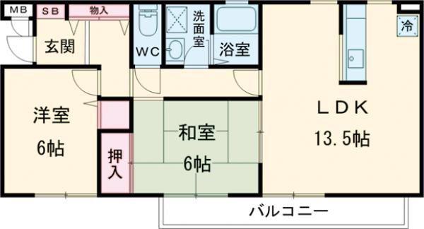 デイスターN棟(2LDK/1階)の間取り写真