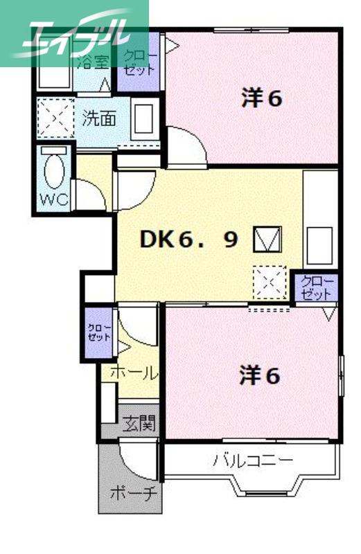 ガーデン彦崎(2DK/1階)の間取り写真