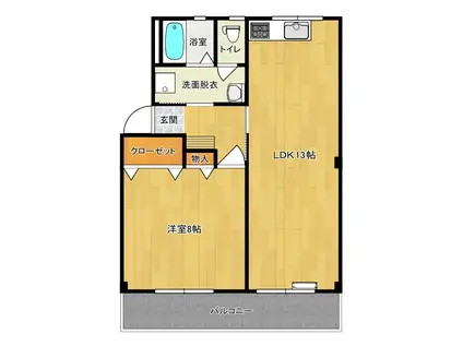 第二シャトウとみなが(1LDK/1階)の間取り写真