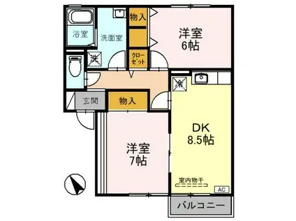 コーポグランデB棟(2DK/1階)の間取り写真