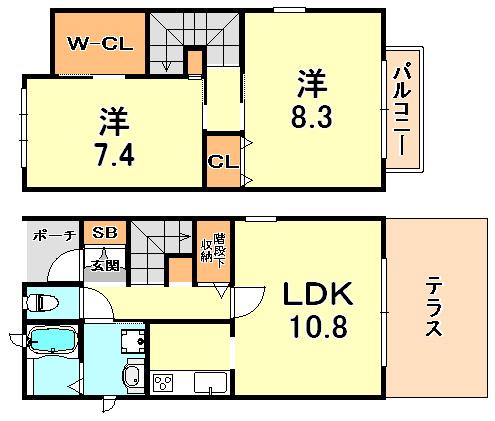 ヴィーダ北町C・D(2LDK/1階)の間取り写真