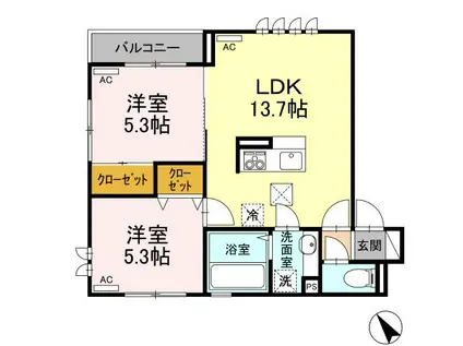 D-STYLE久米川 旧久米川駅前B棟プロジェクト B棟(2LDK/3階)の間取り写真