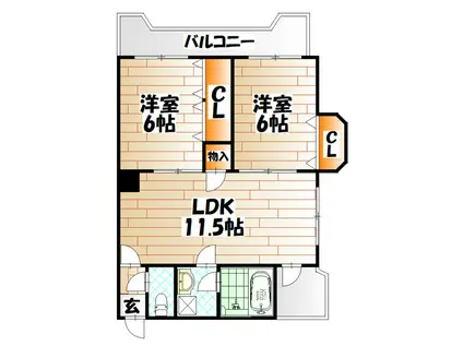 小川レジデンス 1(2LDK/7階)の間取り写真