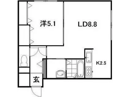 プランドゥール医大前(1LDK/4階)の間取り写真