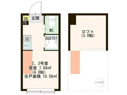 ハーモニーテラス春日町II(ワンルーム/2階)の間取り写真