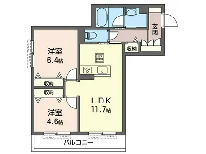 カーサフェニックス ウエスト(2LDK/1階)の間取り写真