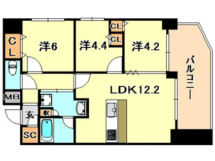 サムティグランツ神戸(3LDK/3階)の間取り写真