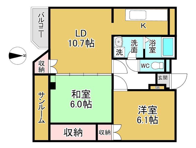 ニューハイツ綾(2LDK/4階)の間取り写真