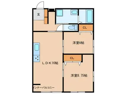 ビエナすのりB棟(2LDK/1階)の間取り写真