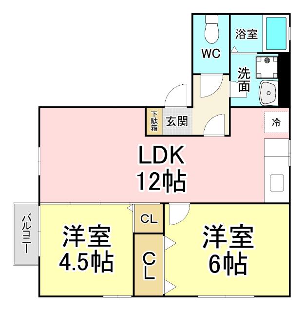 福岡県北九州市小倉北区 2階建 築22年(2LDK/1階)の間取り写真