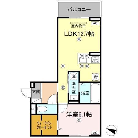 フィオーレガーデン北田宮 C(1LDK/3階)の間取り写真