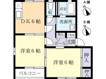 サンディアスA(2DK/1階)の間取り写真