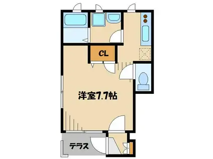 プライム南林間 B棟(1K/1階)の間取り写真