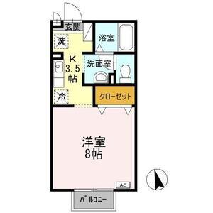 セジュールKAMAYA2000(1K/2階)の間取り写真