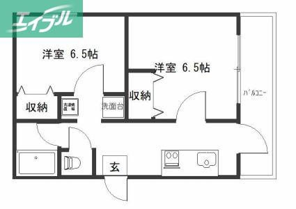 第5北村ビル(2K/1階)の間取り写真
