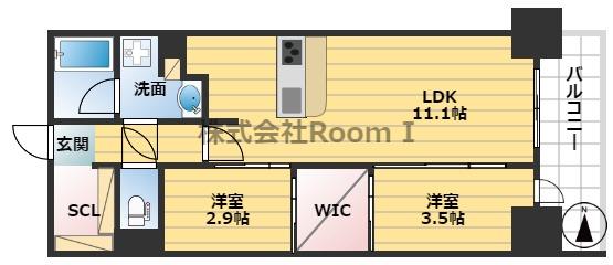 アーバネックス谷町六丁目(2LDK/7階)の間取り写真