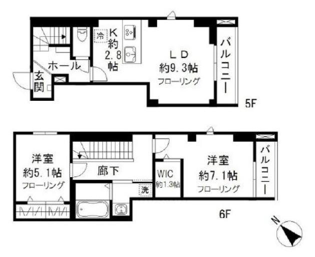 ジョカットロ蔵前(2LDK/5階)の間取り写真