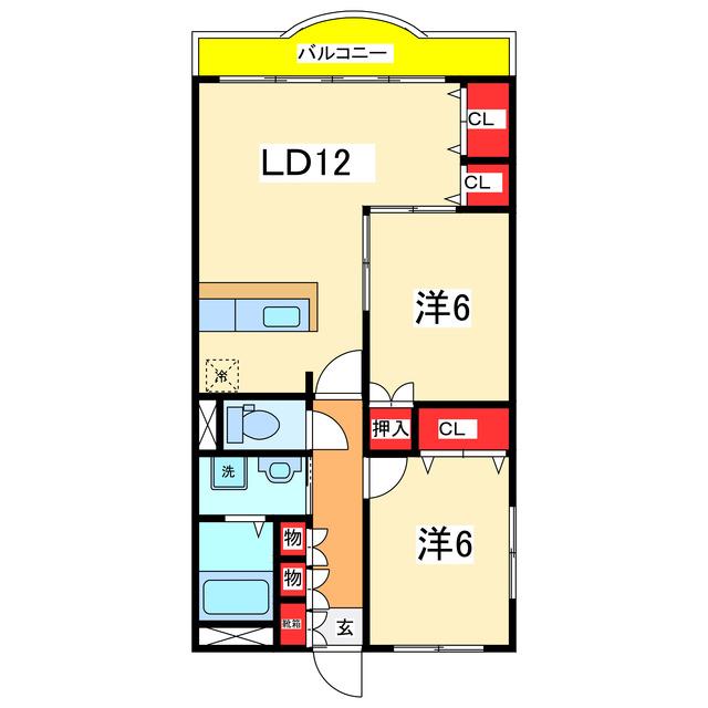 フェリシア柳都(2LDK/2階)の間取り写真