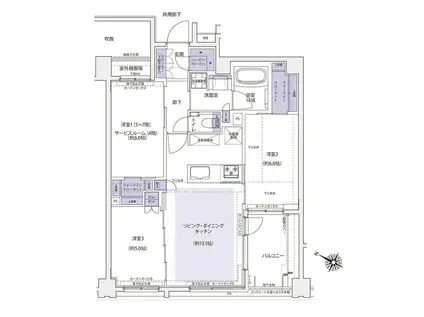 ケーディーエックスレジデンス横濱紅葉坂(3LDK/6階)の間取り写真