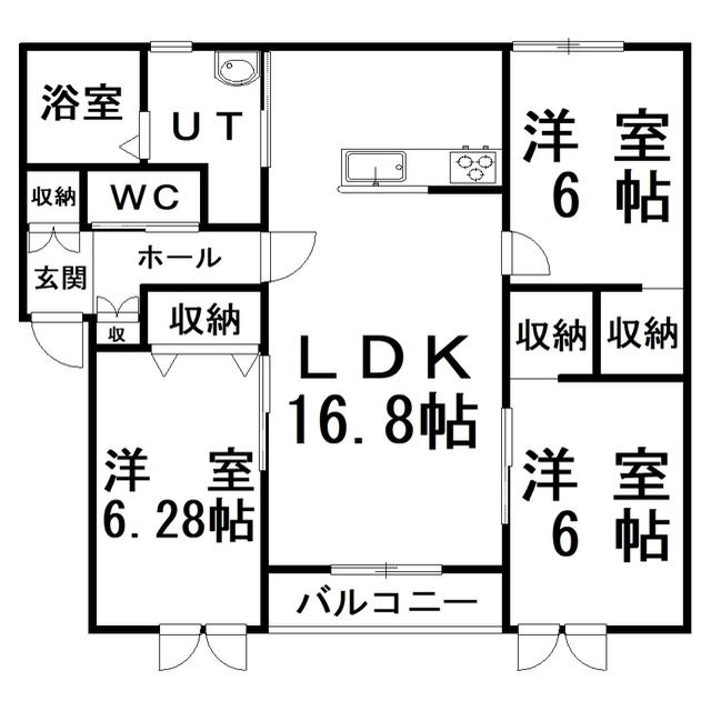 プリマ若松B(3LDK/2階)の間取り写真