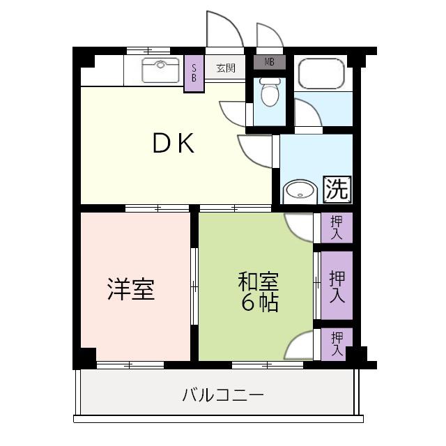 岡部マンション(2DK/1階)の間取り写真