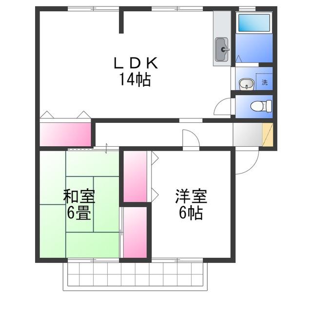 サンビレッジファンタジアB棟(2LDK/2階)の間取り写真