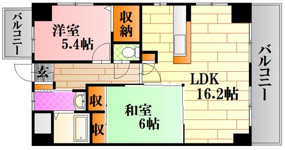 なかすじ壱番館(2LDK/4階)の間取り写真