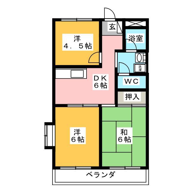 リバータウン美濃II(3DK/1階)の間取り写真