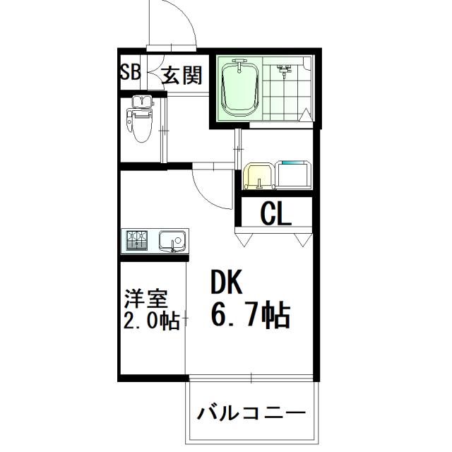 ウィルメゾン箱崎1(1DK/1階)の間取り写真
