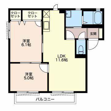 ラフォーレ羽鳥(2LDK/2階)の間取り写真