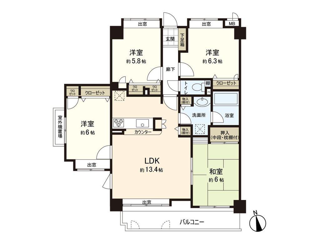 コアマンションマリナガーデン(4LDK/3階)の間取り写真