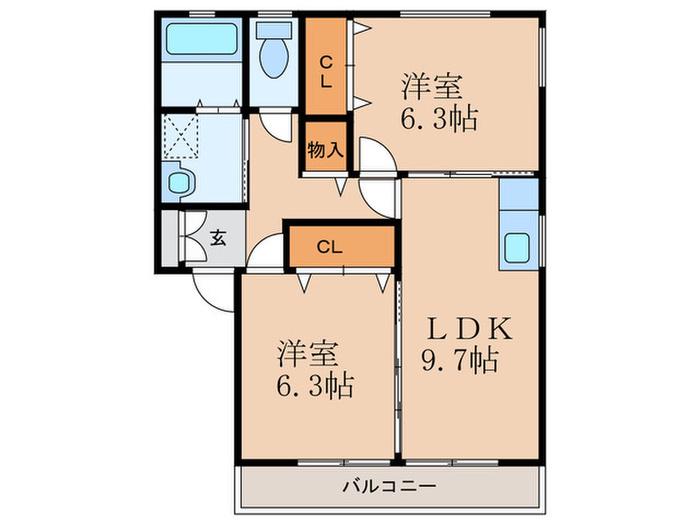 アルシオネYUKUHASHII(2LDK/2階)の間取り写真