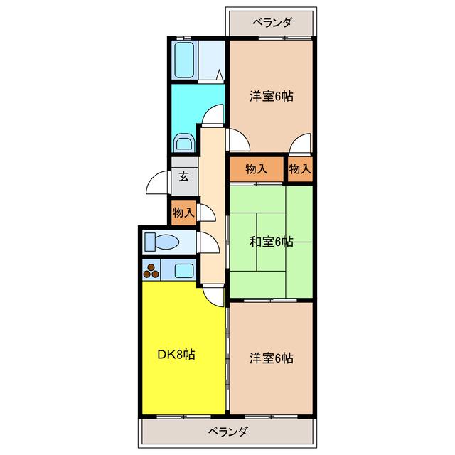 シティーパレス松本(3DK/2階)の間取り写真