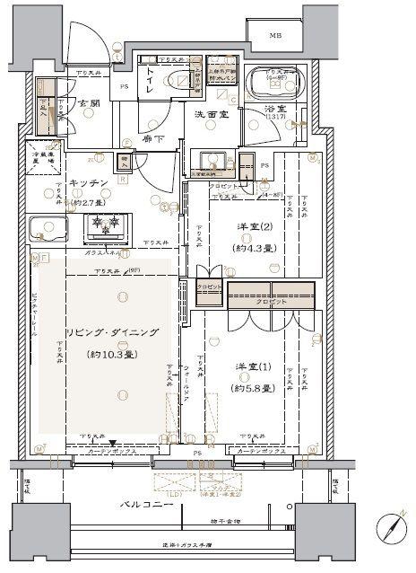 グランリビオ表参道(2LDK/4階)の間取り写真