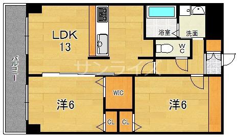 アプローズ今里(2LDK/9階)の間取り写真