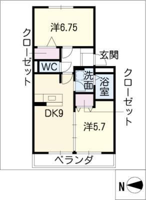 グランディールII(2DK/1階)の間取り写真